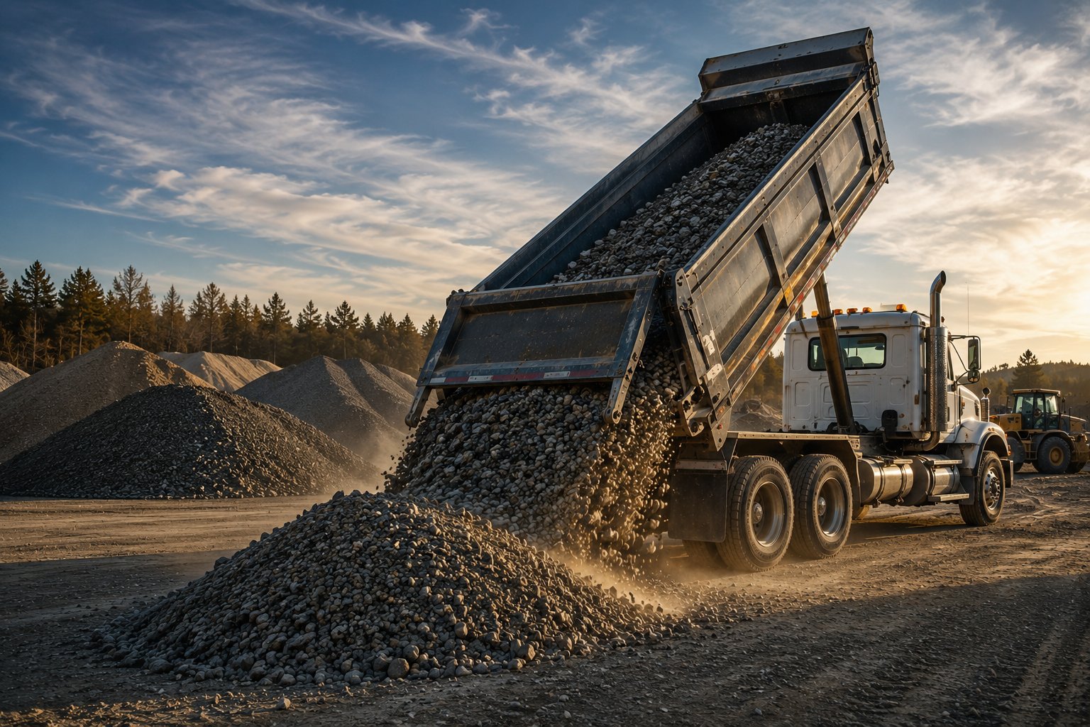 Dump truck delivering bulk gravel Fraser Valley BC